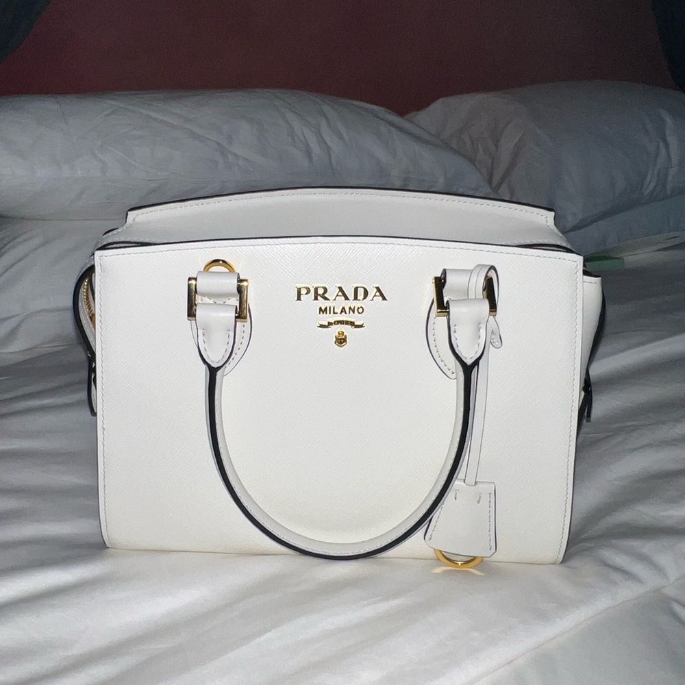 Prada Ivory Leather Satchel with Gold Accents